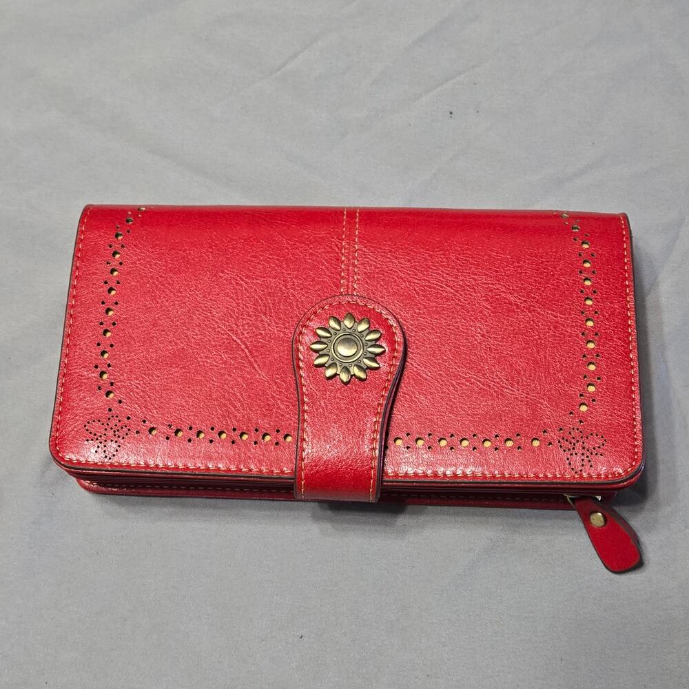 Lavemi Women's Large Red with Flower Medallion Leather Wallet